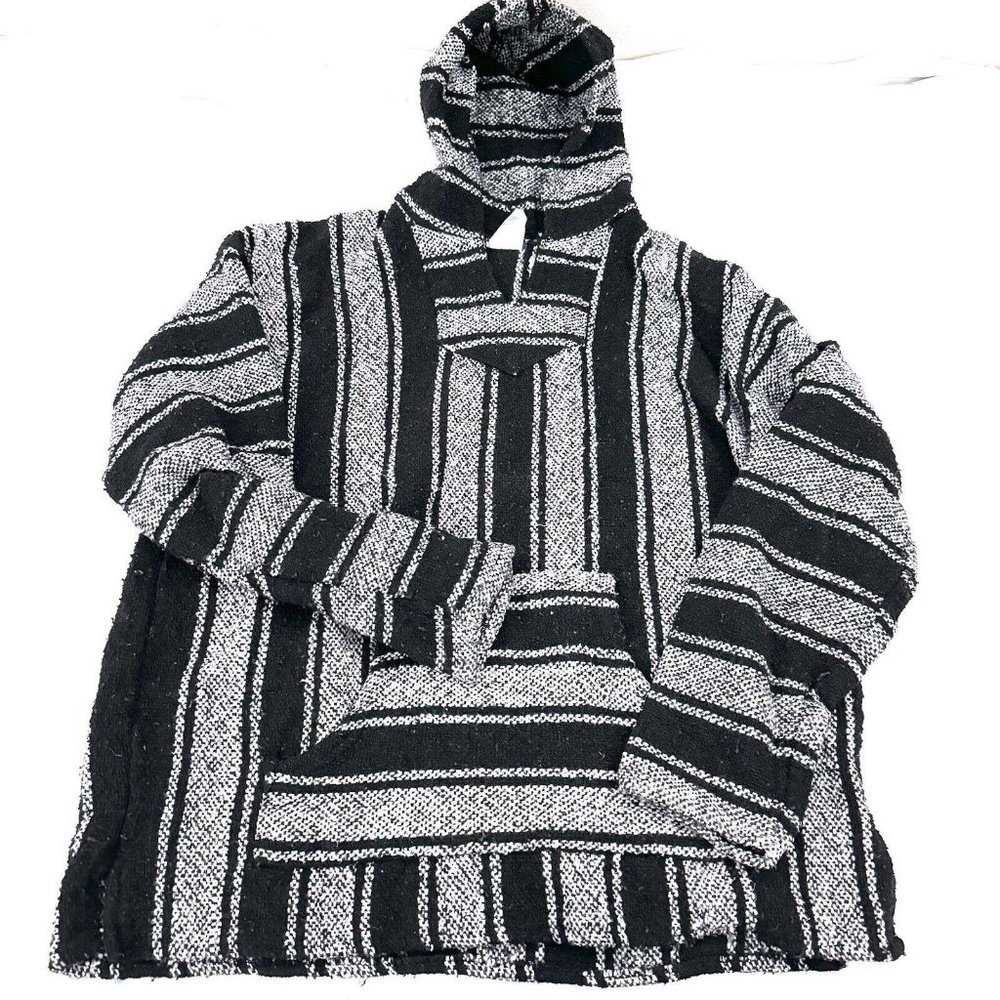 Baja Hoodie XXL Black White Long Sleeve Pullover Hood Poncho